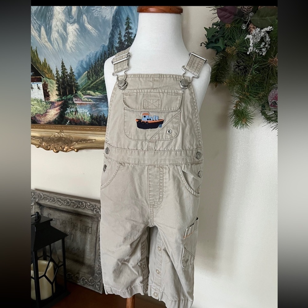 Khaki Sailboat Overalls 6-12
Months